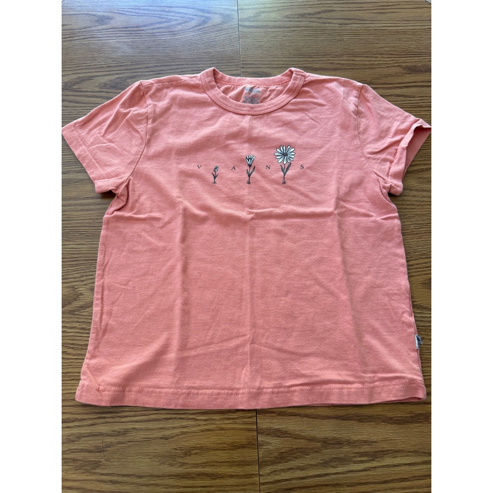 Vans Womens XS Orange Coral Floral Graphic Short Sleeve Crew Neck T-Shirt